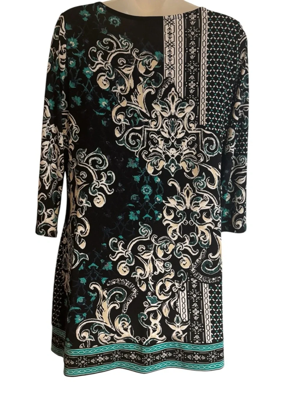 White House Black Market Black & Teal Baroque Print Mini Dress MEDIUM    #CL - Picture 5 of 8